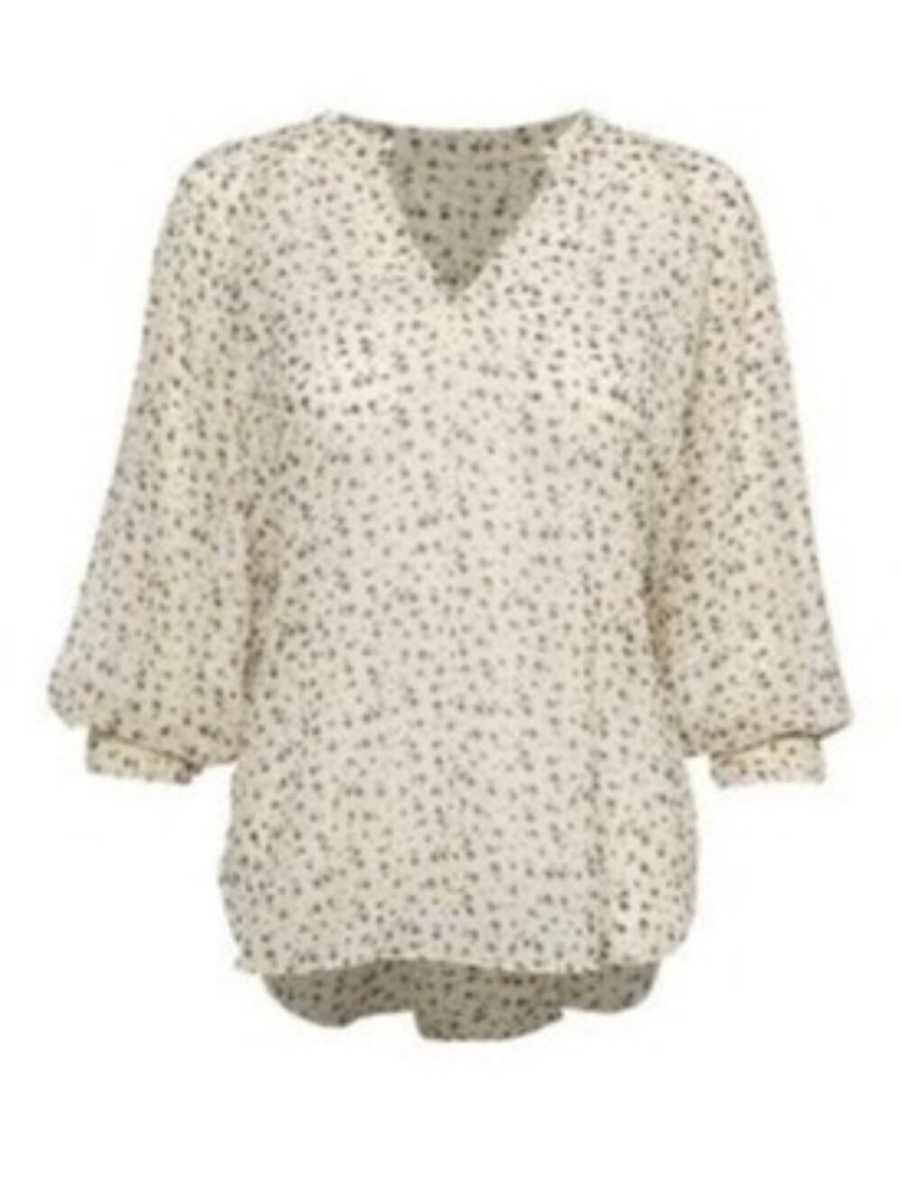 CAbi Cream Oatmeal Ditsy Floral V Neck 3/4 Sleeve Boho Gather Blouse Women S